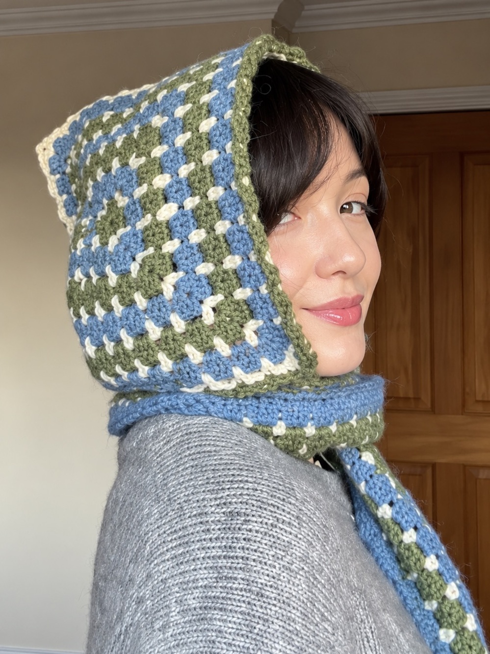 Handmade Crochet Granny Square Scarf Hoody